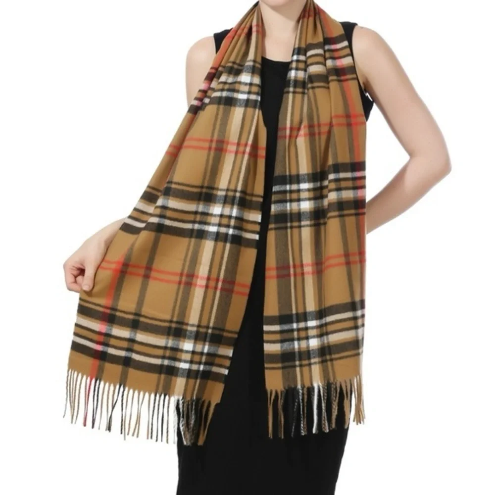 CASHMERE FEEL SCARF BROWN/BLACK/RED